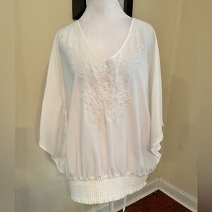 Coldwater Creek White Flutter Sleeve Embellished Blouse‎